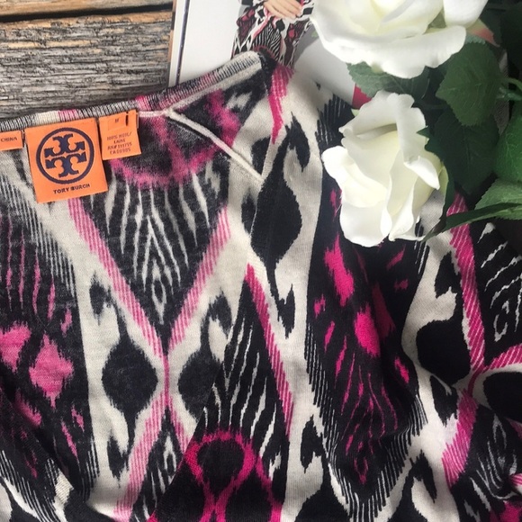 Tory Burch Sweaters - Tory Burch Dabney Fuchsia & Black Cardigan Medium